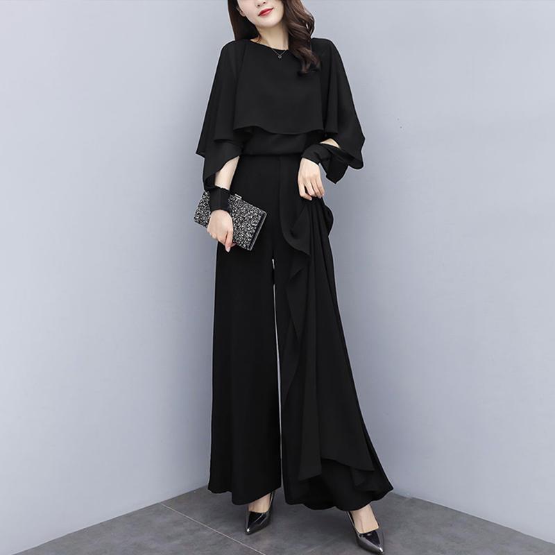 Шифоновые брюки-двойки большого размера, уменьшающие возраст и утончающие драпировку. Широкие брючные костюмы. Элегантная и темпераментная ткань. Легкая и дышащая.