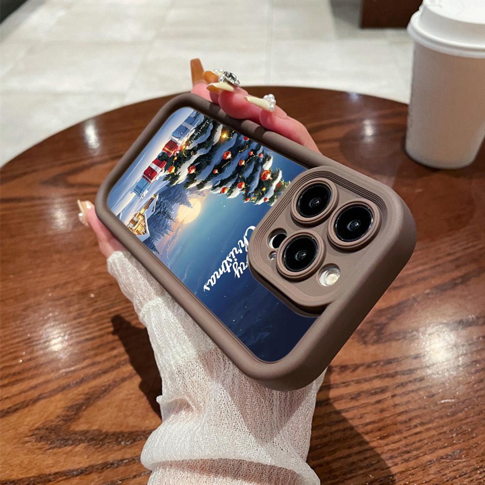 N110 С Новым годом, Рождеством, снеговиком, мягкие чехлы для телефонов с ангельскими глазками для iPhone 16, 15, 14, 13, 11 Pro Max, 8, 7 Plus, 12 mini, XR, XS Max, противоударный чехол