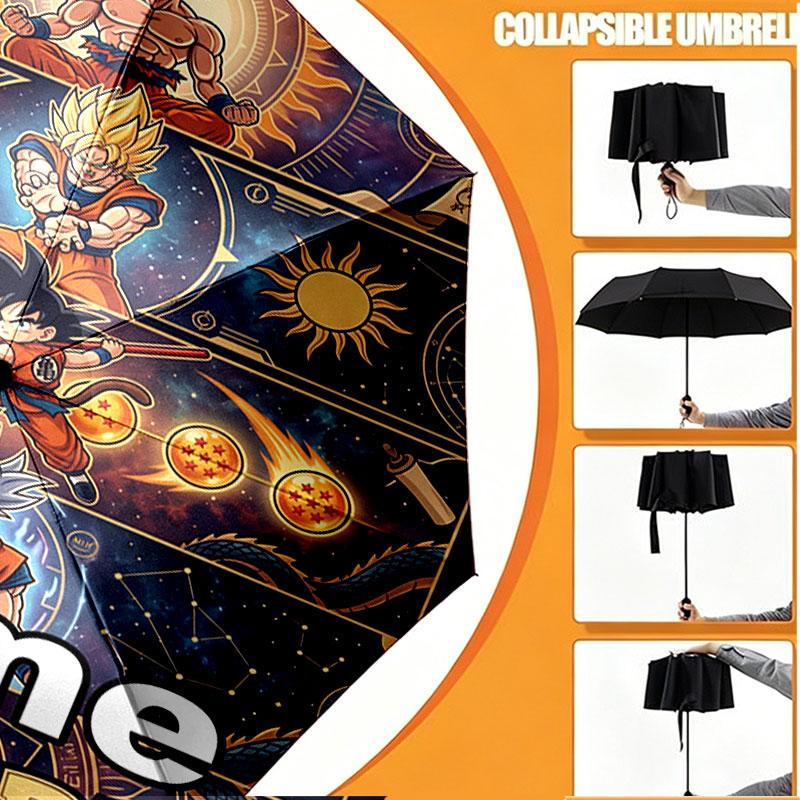 Custom Name Personalized Dragon Ball Z Print Umbrella, Auto Open Close, 8‑Rib Sturdy Frame, Commute Camping Hiking Use, Birthday Gift