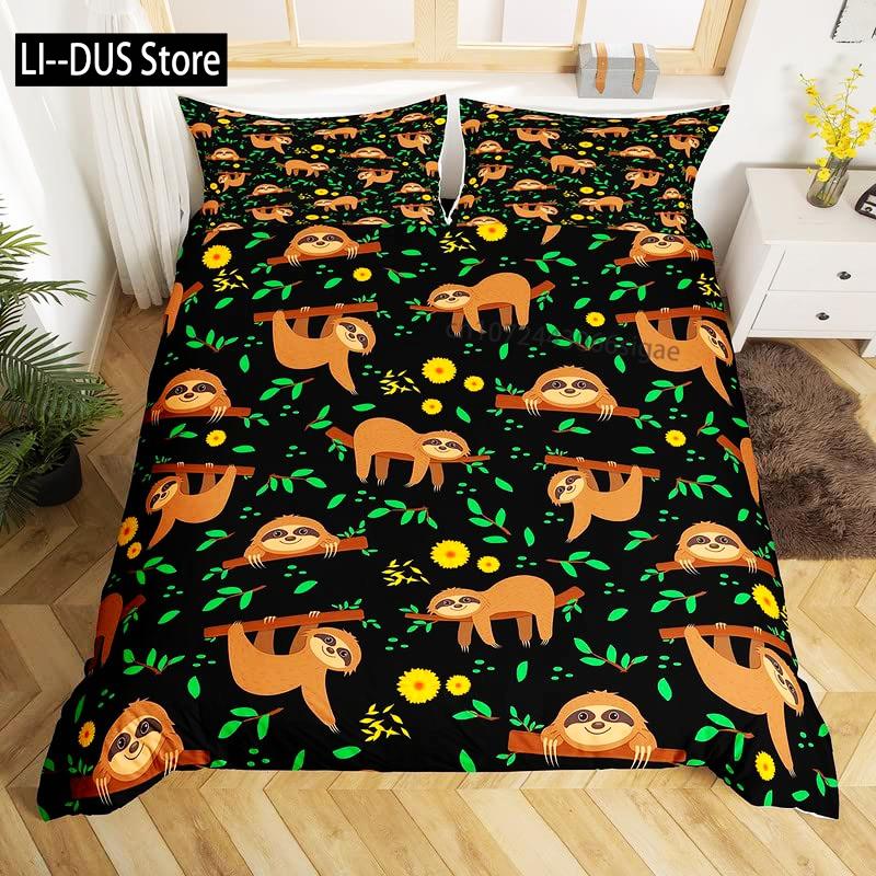 Sloth Bedding Set King SizeCartoon Duvet Cover Set for Kids Girls BoysSloth Pattern Comforter Cover1 Quilt Cover 3 Pieces
