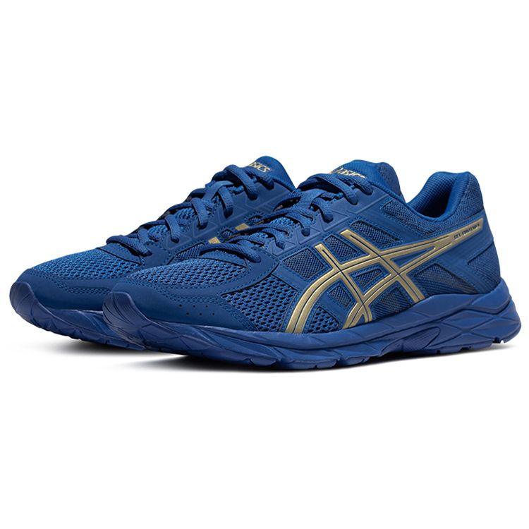 Asics Gel-Contend 4 Удобная ткань Синтетическая кожа Низкий верх Повседневные Кроссовки для бега Мужские Кроссовки Синий Золотой T8D4Q-401