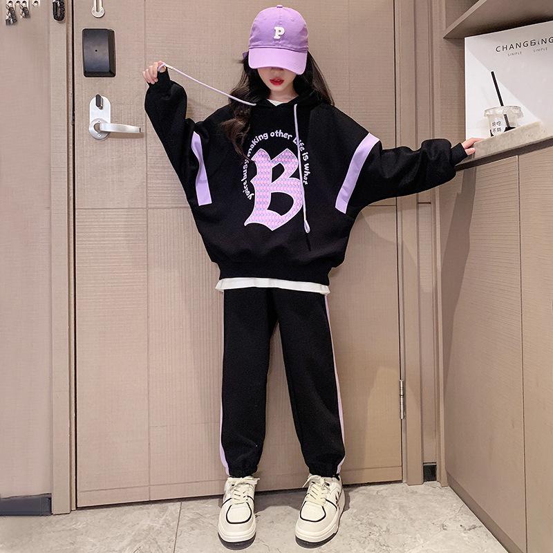 Модный комплект из двух предметов для девочек в корейском стиле 2023 года: Свободная толстовка и шаровары для детей