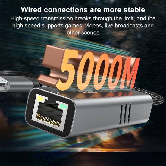 Адаптер USB/Type-C к Ethernet 5000 Мбит/с Высокоскоростной Двухинтерфейсный Универсальный Ethernet-адаптер RJ45 к Type-C Ethernet-конвертер