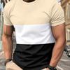 Men's Color Blocked Pattern Round Neck and Short Sleeved T-shirt Casual Breathable Top Suitable for Outdoor Wear In Summer
