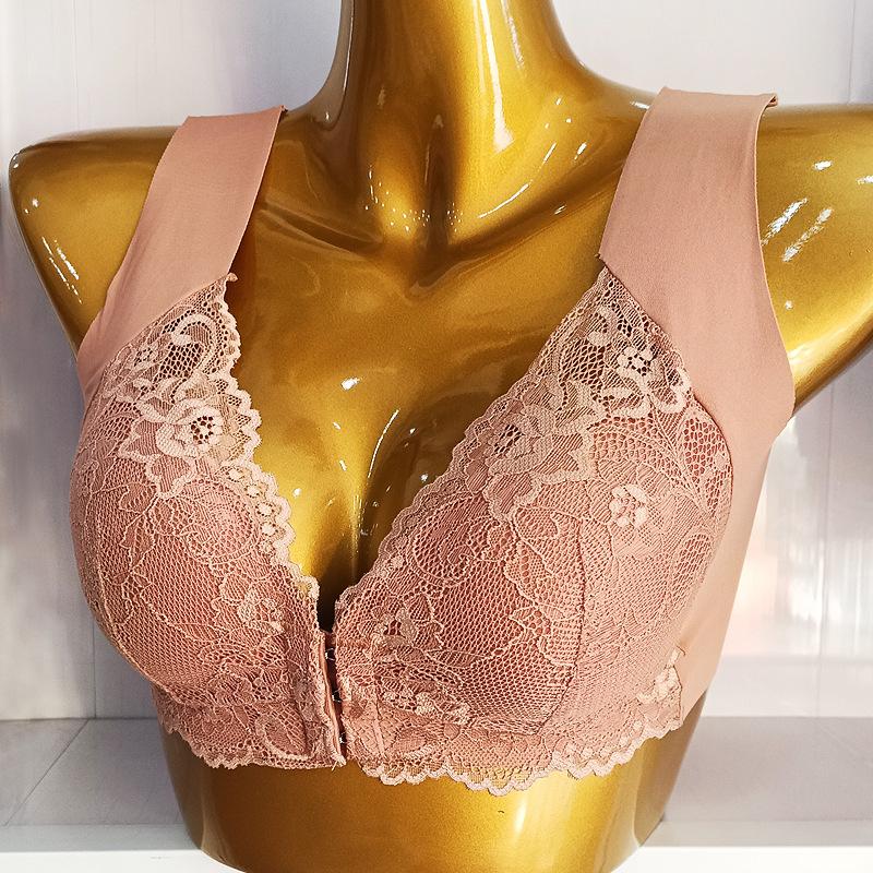 Wind Women's Lace Bra Large Size Underwear Vest Type Front Buckle Thin Cup No Steel Ring Bra