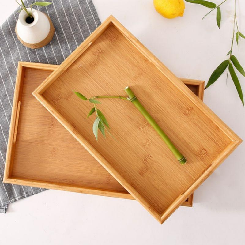 Trays Rectangular Bamboo Trays with Handles for Breakfast Dinner