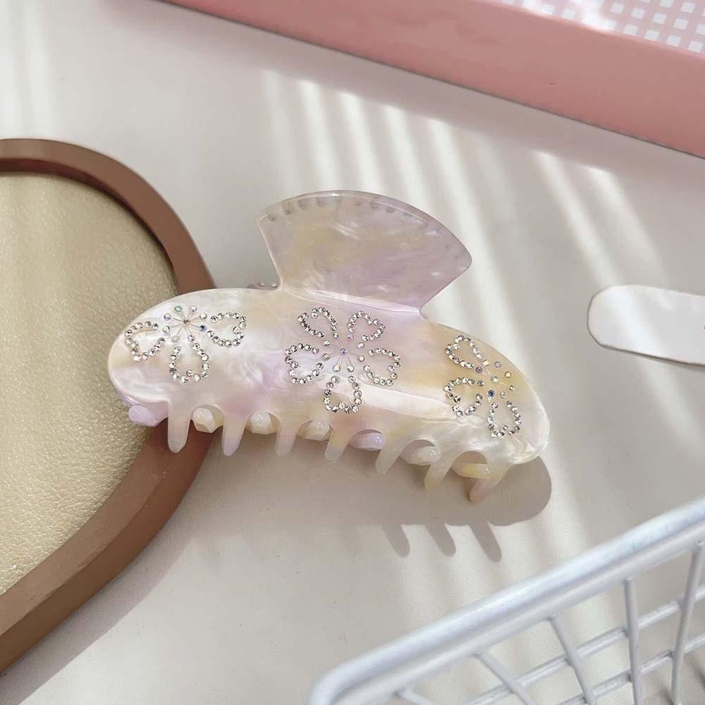 Korean Style Rhinestone-inlay Hair Claw Iridescent Acrylic Hair Claw Women Shark Clip Daily