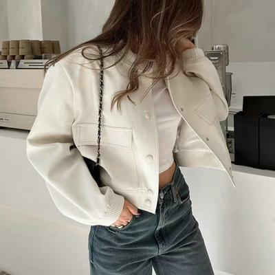 Осень-весна женская куртка с круглым вырезом сплошной цвет с длинным рукавом однобортный свободный кардиган с пуговицами и карманами с эластичными манжетами женское пальто