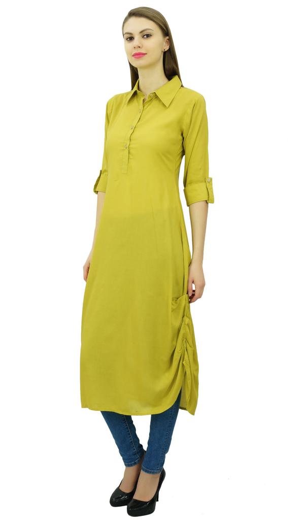 Phagun Индийская хлопковая смесь Курти Курта Повседневная одежда Воротник Туника Для