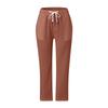 Women Casual  Stripe Print Side Button Up Trendy Pants Baggy Elastic Waist Straight Leg Comfort Trousers With Pocket