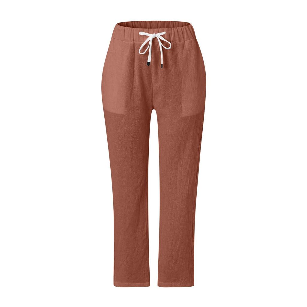 Women Casual Stripe Print Side Button Up Trendy Pants Baggy Elastic Waist Straight Leg Comfort Trousers With Pocket