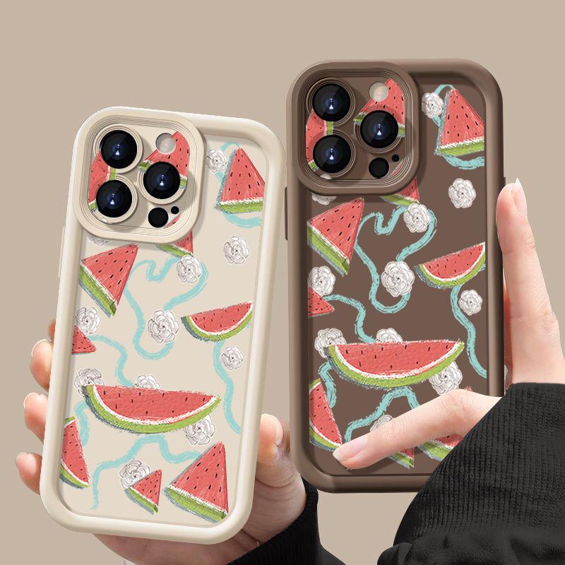 For iPhone 16 Pro Max Fruit Print Phone Case For iPhone 16e 15 14 13 12 Pro Max Plus 11 XR XS Watermelon Print Phone Case TPU Soft Shockproof Cover