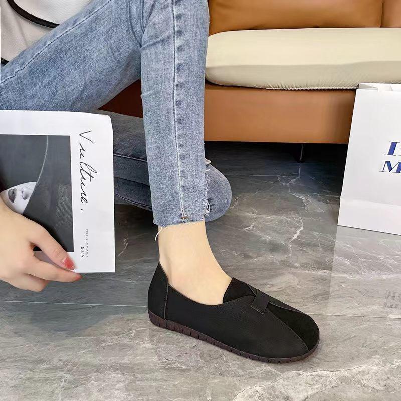 2025 Soft-Soled Flats: New Spring/Autumn Wide Leather Comfort Shoes In Black & Orange with Kitten Heels