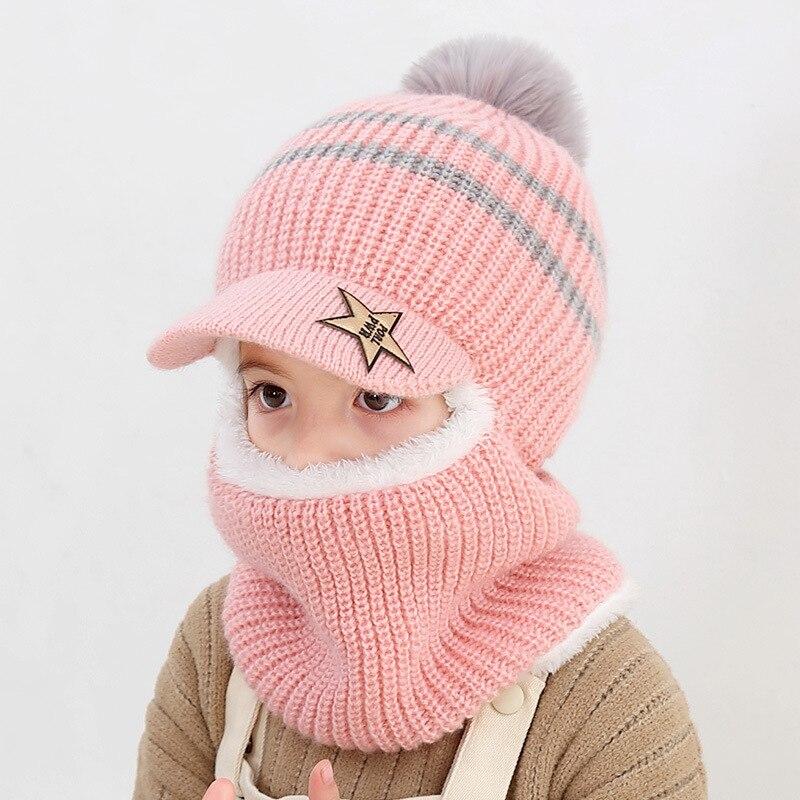 Children Hats Winter Crochet Hat Scarf One Piece Kids Caps Girls Pompom Baseball Cap Baby Hat 