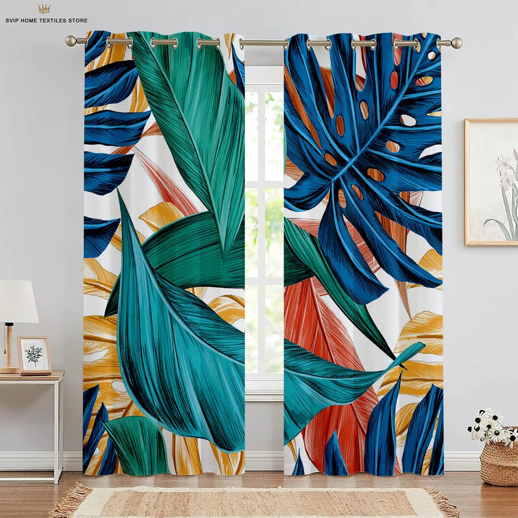 Шторы с принтом листьев тропической растительности, полиэфирное волокно, шторы в скандинавском стиле, подходят для спальни, гостиной, декора