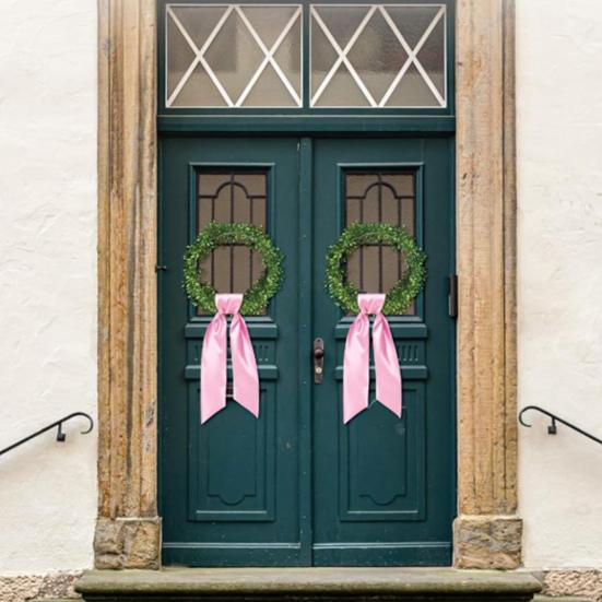 2 Pcs Wreath Sash for Front Door Blank Satin Wreath Sash Embroidery Monogram Plain Ribbon Accessories for Xmas Party Yard Doorway Indoor Outdoor Wall