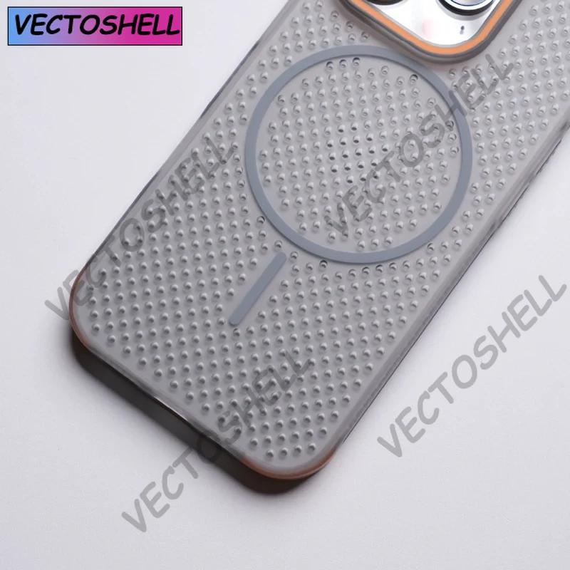Ультратонкий сетчатый охлаждающий чехол Magsafe для iPhone 16 16pro max 15 Pro 14 13 12, противоударный, для беспроводной зарядки, жесткий ПК-чехол