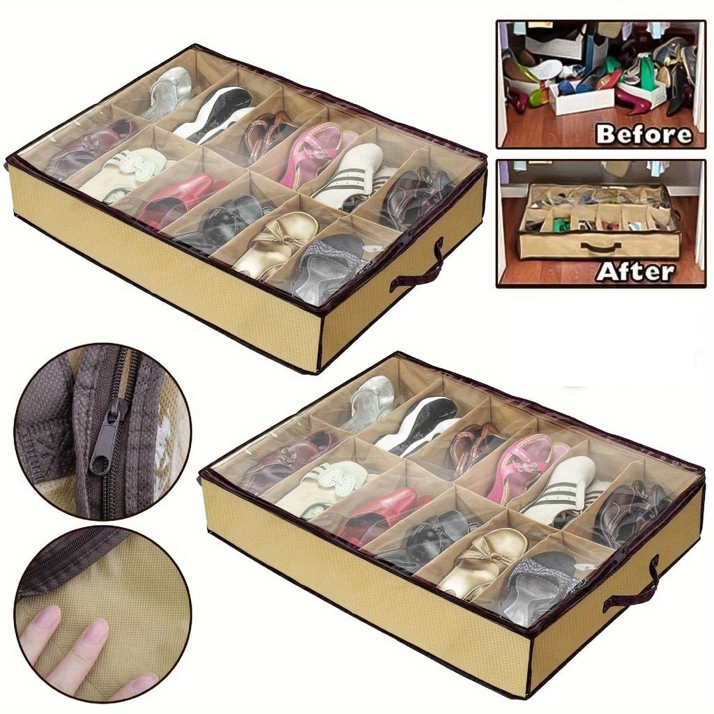 Vintage-Style Shoe Storage Box with Dustproof Transparent Lid 12-Compartment Organizer for Sneakers Space-Saving Solution for Bedroom & Closet