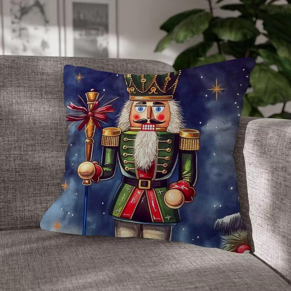Nutcracker Christmas Pillowcase, Double Sided Polyester Print Cushion Cover for Living Room Sofa Home Decor Holiday Gift