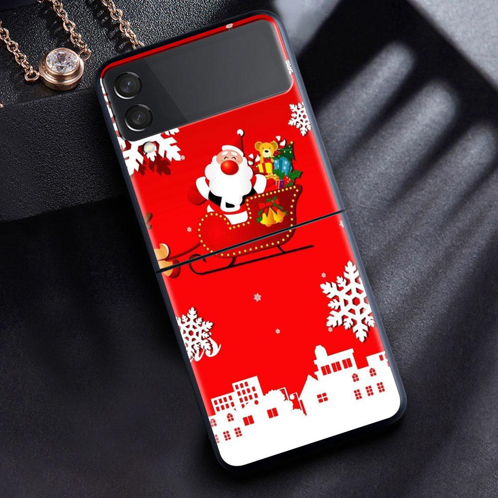 Case For Samsung Galaxy Z Flip 3 4 5G Black Hard PC Phone Housing Z flip4 Luxury Segmented Cover Christmas Cartoon