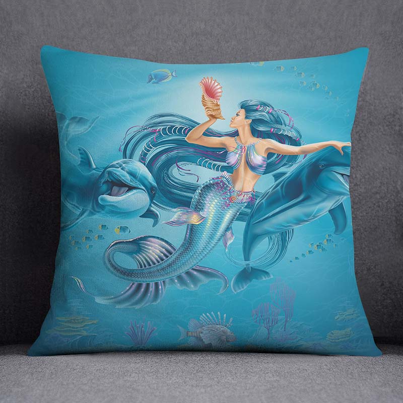 Наволочка с изображением морского животного и русалки, украшение для дома, квадратная наволочка, украшение для дома и офиса, наволочка