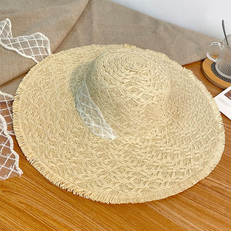 Seaside Beach Hat Lace Straw Hat Children Summer Visor Breathable Sunscreen Bucket Hat Vacation Style Straw Hat