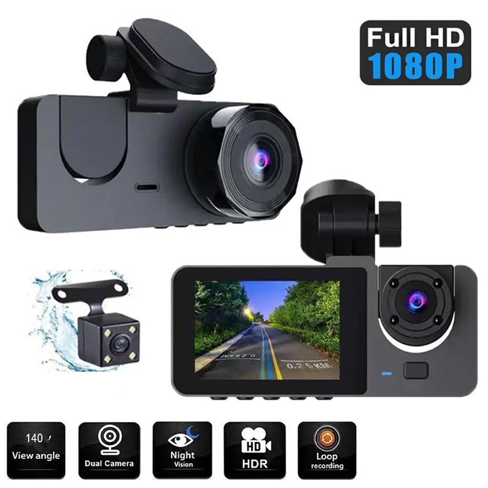 Автомобильный видеорегистратор HD 1080P с 3 объективами внутри автомобиля, трехсторонняя камера, видеорегистраторы, видеорегистратор, видеорегистратор, видеокамера, 2,0-дюймовый IPS-экран и задняя камера