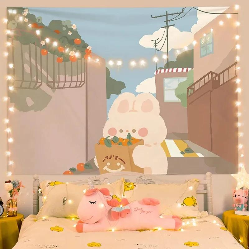 Милый маленький кролик прикроватная вешалка для украшения дома настенный гобелен офисный гобелен для гостиной