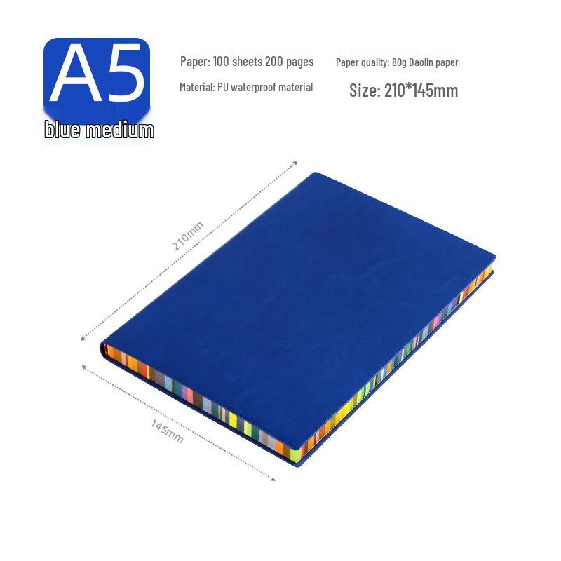 A5 Soft Cover Rainbow Edge Cute Leather Notebook - Custom Simple Color Edge Thickened Diary