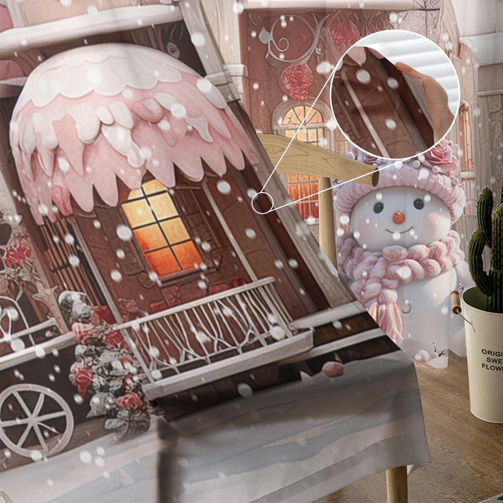 Christmas Snowman Snow Scene Pink House Sheer Curtains for Living Room Decoration Window Curtains Kitchen Tulle Voile Curtains
