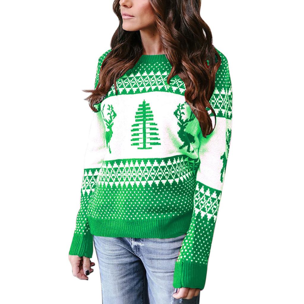 Women's Sweater Women's Loose Pullover Christmas O-Neck Knit Sweater