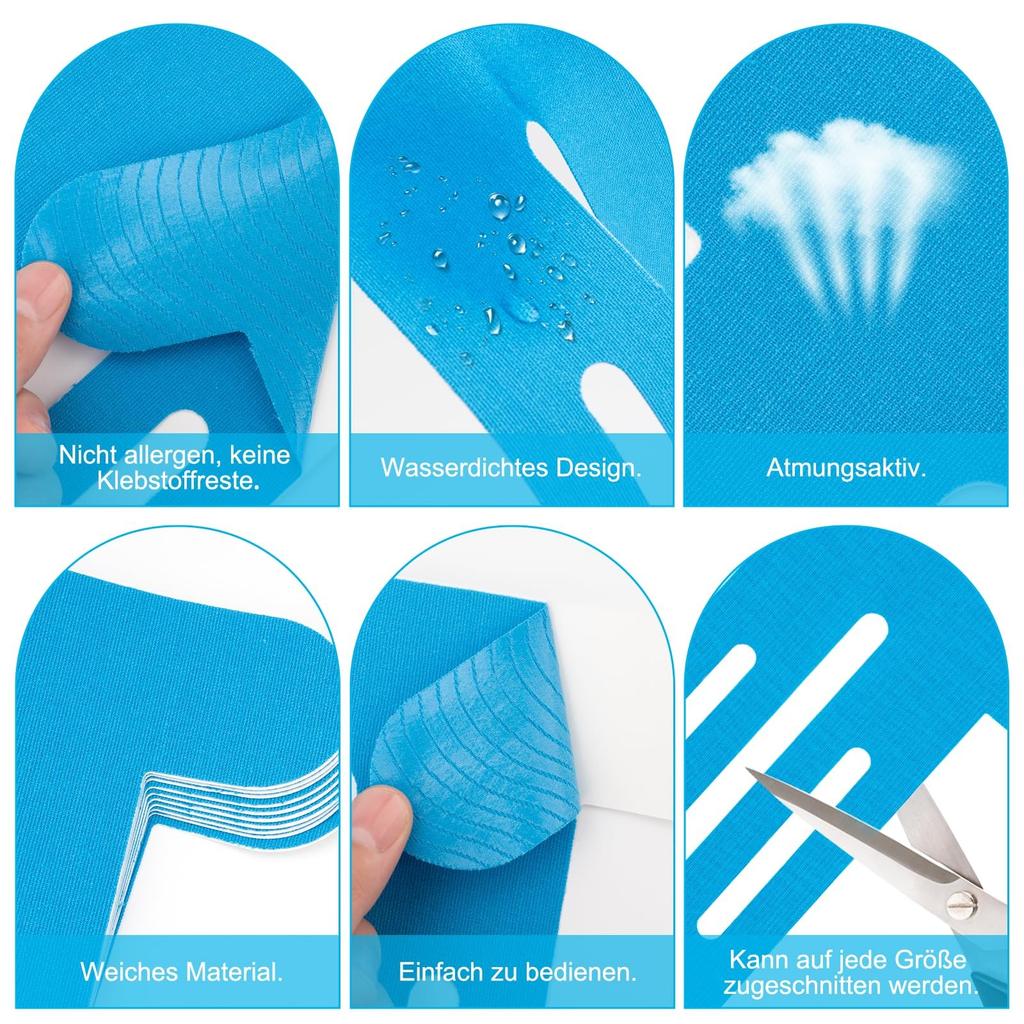 Pack Of 10 Blue PreCut Knee, Kinesiology Tape, Without Shere, Waterproof & Elastic Physio Tape For Knee Pain