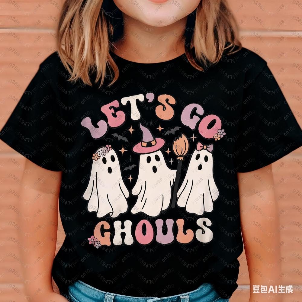 Let's Go Ghouls Halloween Retro Halloween T-shirt for Children Halloween Girls Boys Halloween Pattern Children's T-shirt