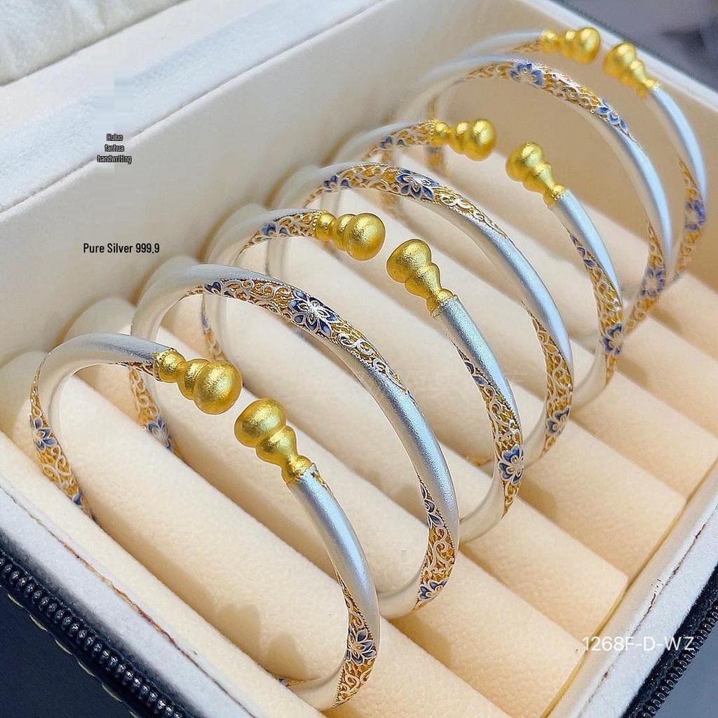 Цветочный перегородчатый эмалевый браслет-гурд - Женский посеребренный браслет из белой меди