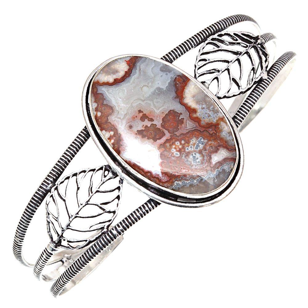 Design Jasper Gemstone Handmade Silver Jewelry Cuff Bracelets 7''Adjustable