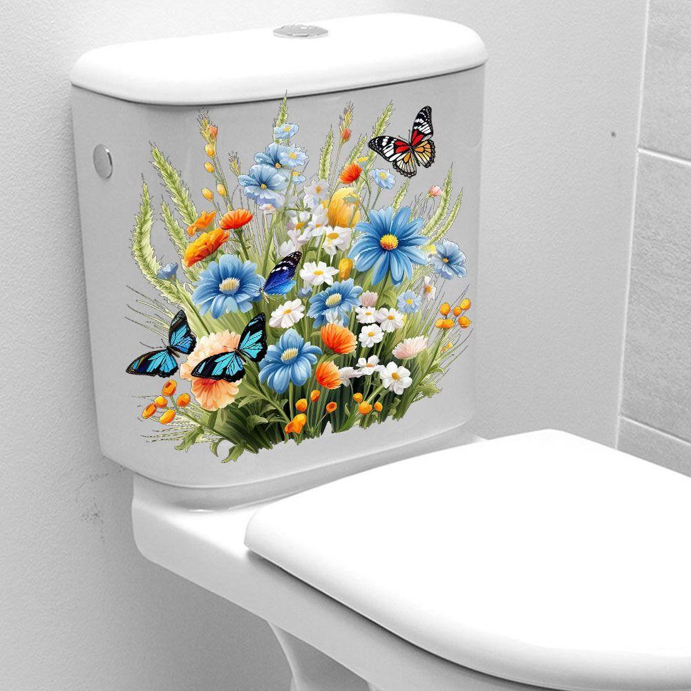 Easy To Paste Butterfly Flower Removable Stickers Mildew-proof Toilet Lid Decals Wall
