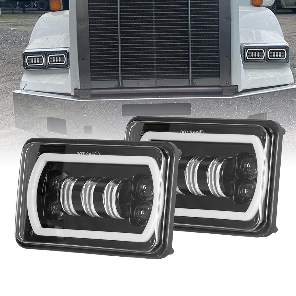 4X6inch Black Square LED Headlight DRL LED Driving Light Hi/Lo For Honda Offroad Trucks Accessories Rectangular Light 12V