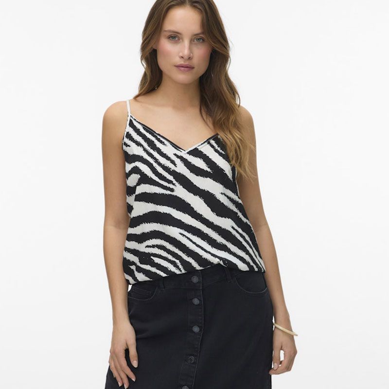 Майка с V-образным вырезом и зебровым принтом на тонких бретелях Женская VERO MODA