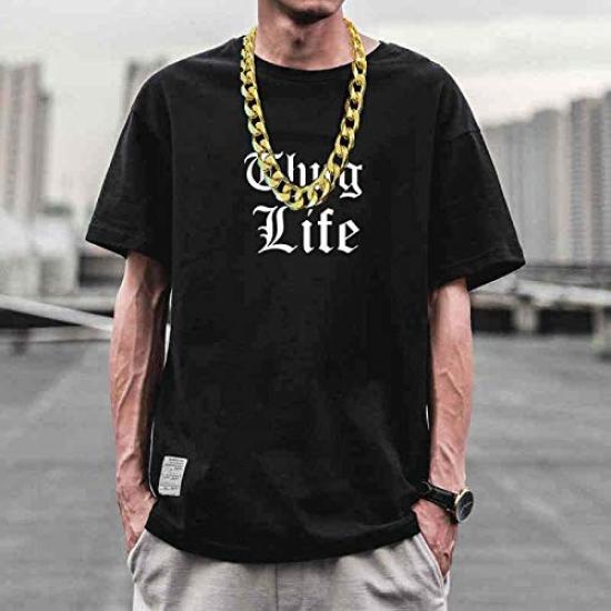 Thug Life Gold Chain Gold Oversized Gold Plastic Fake Gold Punk Punk Element Gold Necklace Hip Hop Costume Decoration Net Red Props Length [Lorigun]