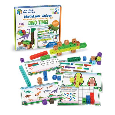Learning Resources Набор для математических игр серии MathLink, Кубики-динозавры, 100 кубиков и карточки с заданиями (LER9330), аутентичный