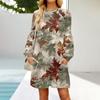 Fashion Womens Long Sleeve A Line Dress Fall Casual Pullover Crewneck Loose Fit Dress With Pockets