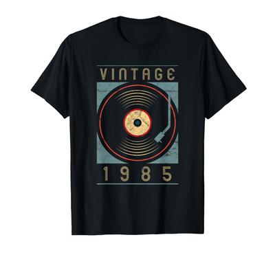 Пользовательская винтажная футболка с надписью «Vinyl Turntable Retro DJ» 1985 года на день рождения