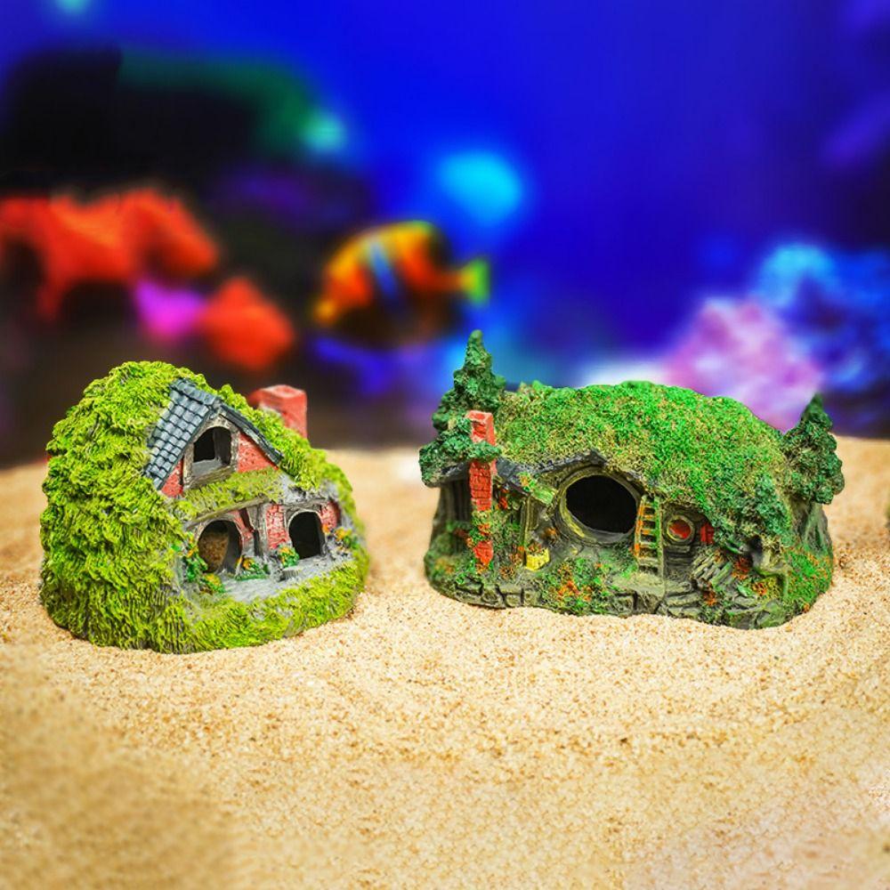 Resin Moss House Landscaping Decorative Fish Hiding Reptile Hole Fish Shrimp Hideout  Aquarium
