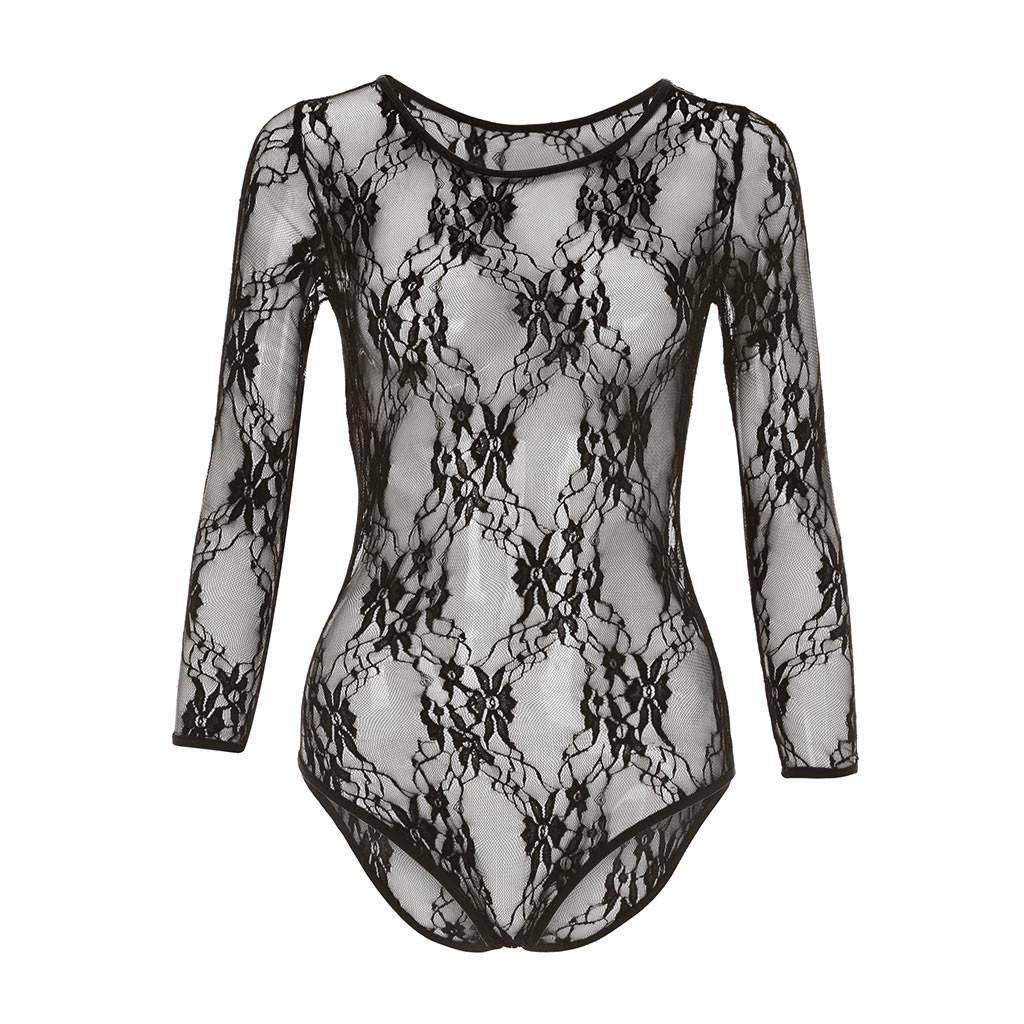 Womens Long Sleeve Lace Floral Bodysuit Stretch Ladies Leotard Body Top