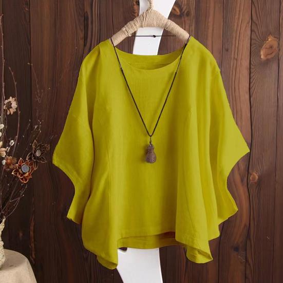 Женская блузка с круглым вырезом и рукавами «летучая мышь», свободный крой, женский однотонный свободный пуловер, топ