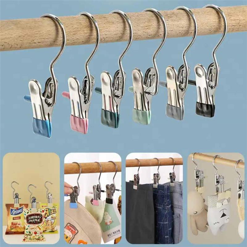 30pcs Stainless Steel Clothespins with Hooks Pants Rack Portable Hanging Closet Clothes Hanger Laundry Travel Home Supplies