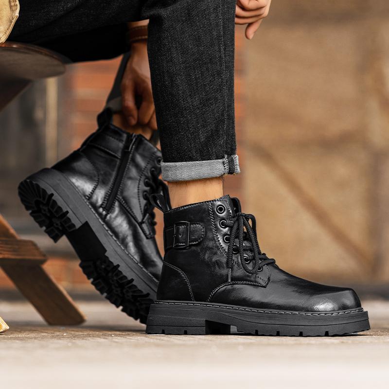 Модные мужские зимние плюшевые ботинки на шнуровке, натуральная кожа, мужские мотоциклетные ботинки, новые удобные повседневные кроссовки с высоким верхом