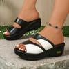 Thick Soled Slope and Plus Size Women's Slippers Fashionable Color Blocked Fish Mouth Slippers