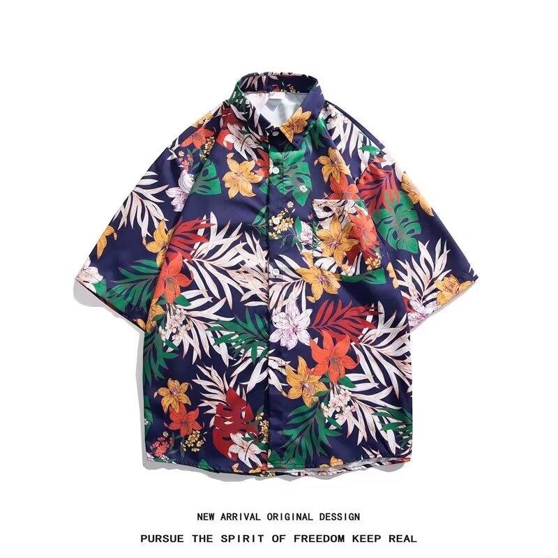 Мужская рубашка в стиле ретро, ​​мужской летний наряд, студенческий свободный крой, нишевый дизайн, повседневный мужской топ, верхняя одежда, пляжный топ