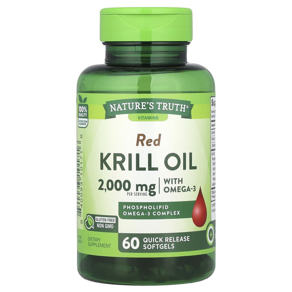 Nature's Truth Red Krill Oil with Omega-3, 2,000 Mg, 60 Immediate-release Softgels (1,000 Mg Per Softgel)